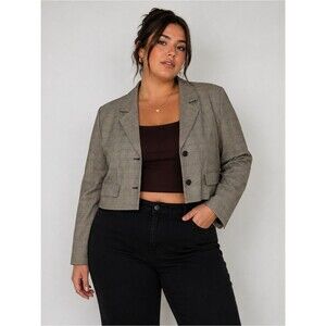 Arula Cropped Plaid Blazer Jacket in Taupe Classic Capsule Wardrobe Minimalist